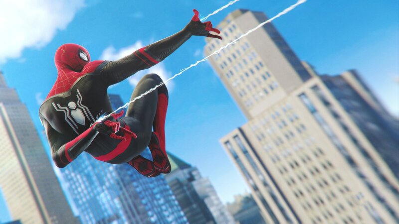 Spider-man Swinging on Web — Red, Dynamic, Afternoon, 3d Render