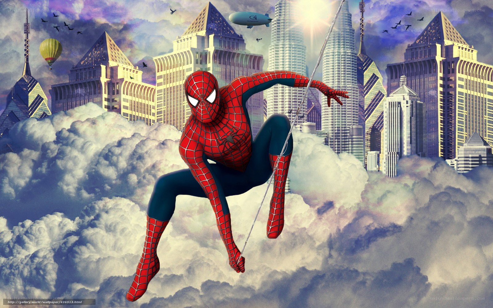 Spider-Man swinging over city