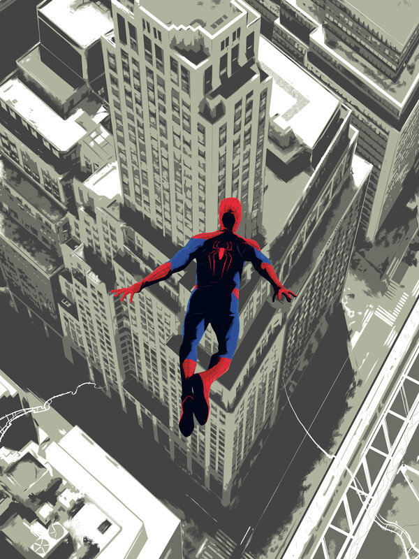 Spider-man Swinging — Red, Dramatic, Afternoon, Illustration