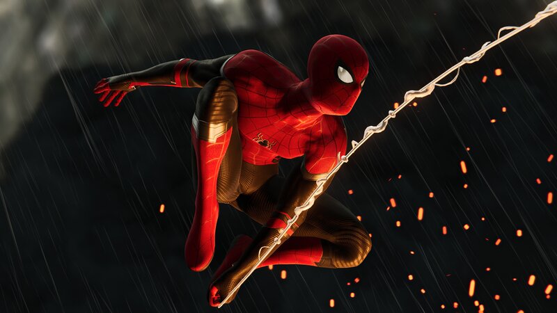 Spider-man Swinging — Red, Dramatic, Night, 3d Render
