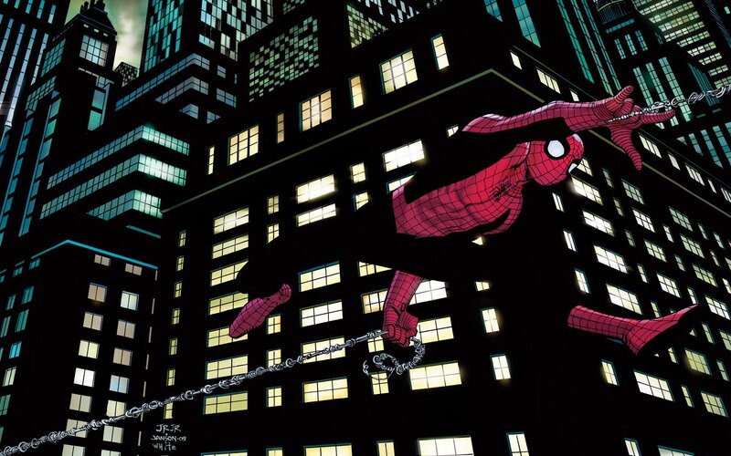 Spider-man Swinging — Red, Dramatic, Night, Comic, Buildings