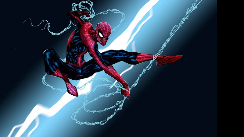 Spider-man Swinging — Red, Dramatic, Night, Comic, Web, Lightning