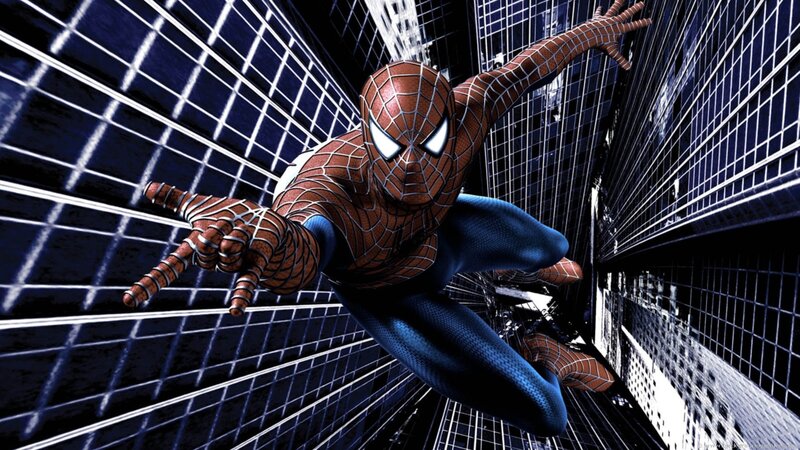 Spider-man Swinging — Red, Dramatic, Night, Digital Art, Buildings