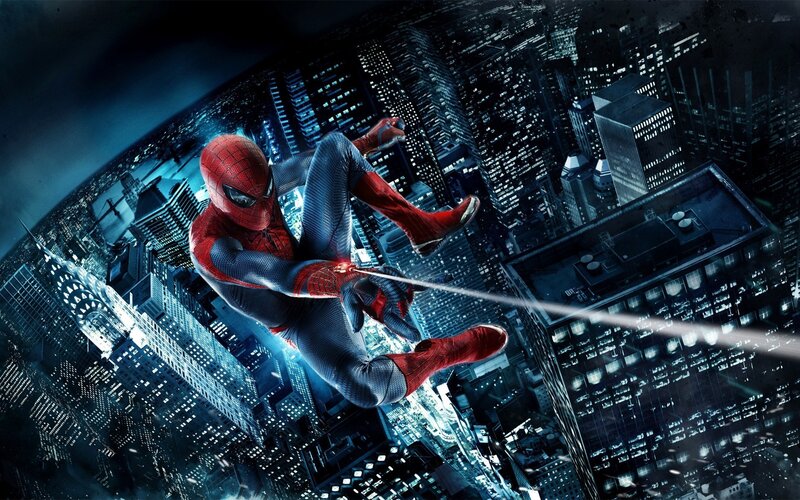 Spider-man Swinging — Red, Dramatic, Night, Digital Art, Cityscape