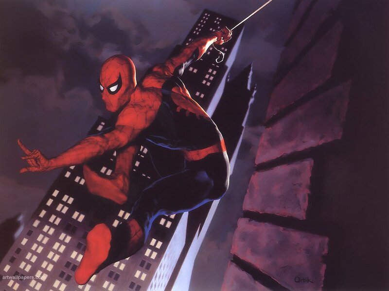 Spider-man Swinging — Red, Dramatic, Night, Illustration