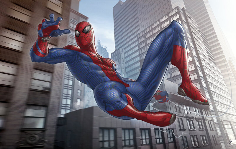 Spider-man Swinging — Red, Dynamic, Afternoon