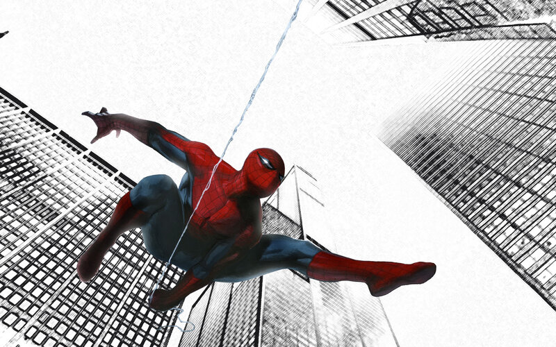 Spider-man Swinging — Red, Dynamic, Digital Art