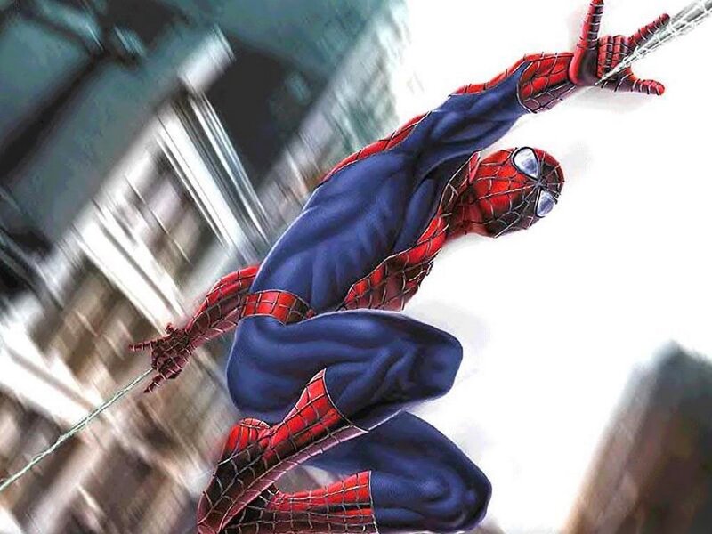 Spider-man Swinging — Red, Dynamic, Digital Art, Web, City