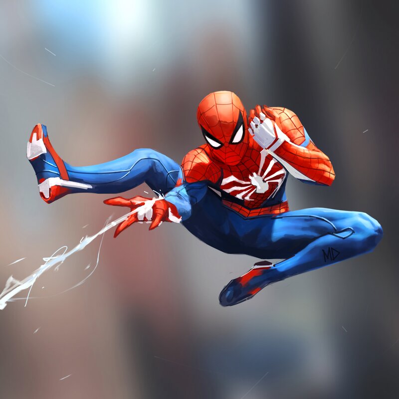 Spider-Man Swinging — Red, Dynamic, Digital Art, Web, Suit