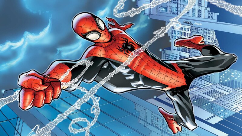 Spider-man Swinging — Red, Dynamic, Night, Comic