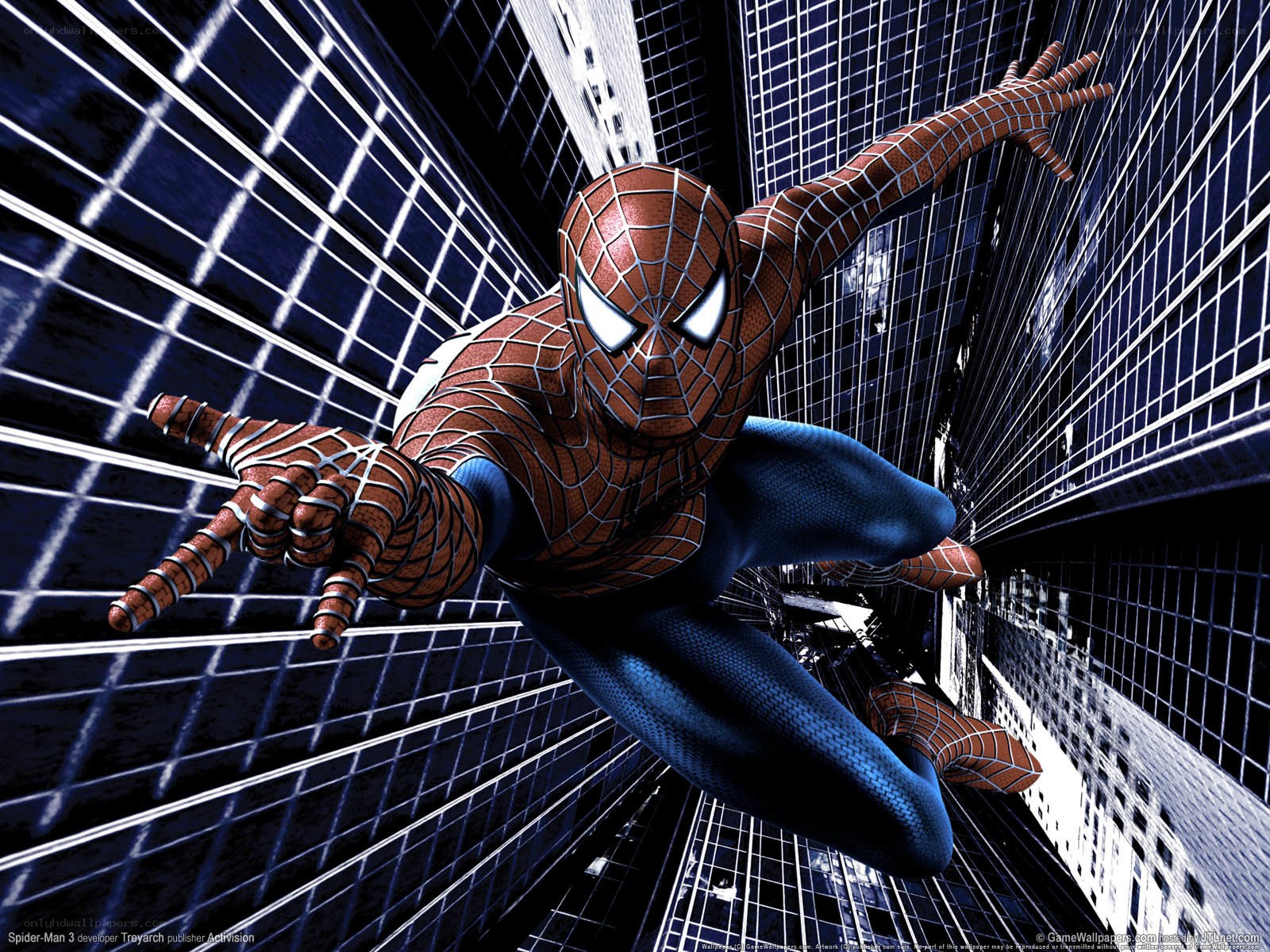 Spider-Man swinging through city