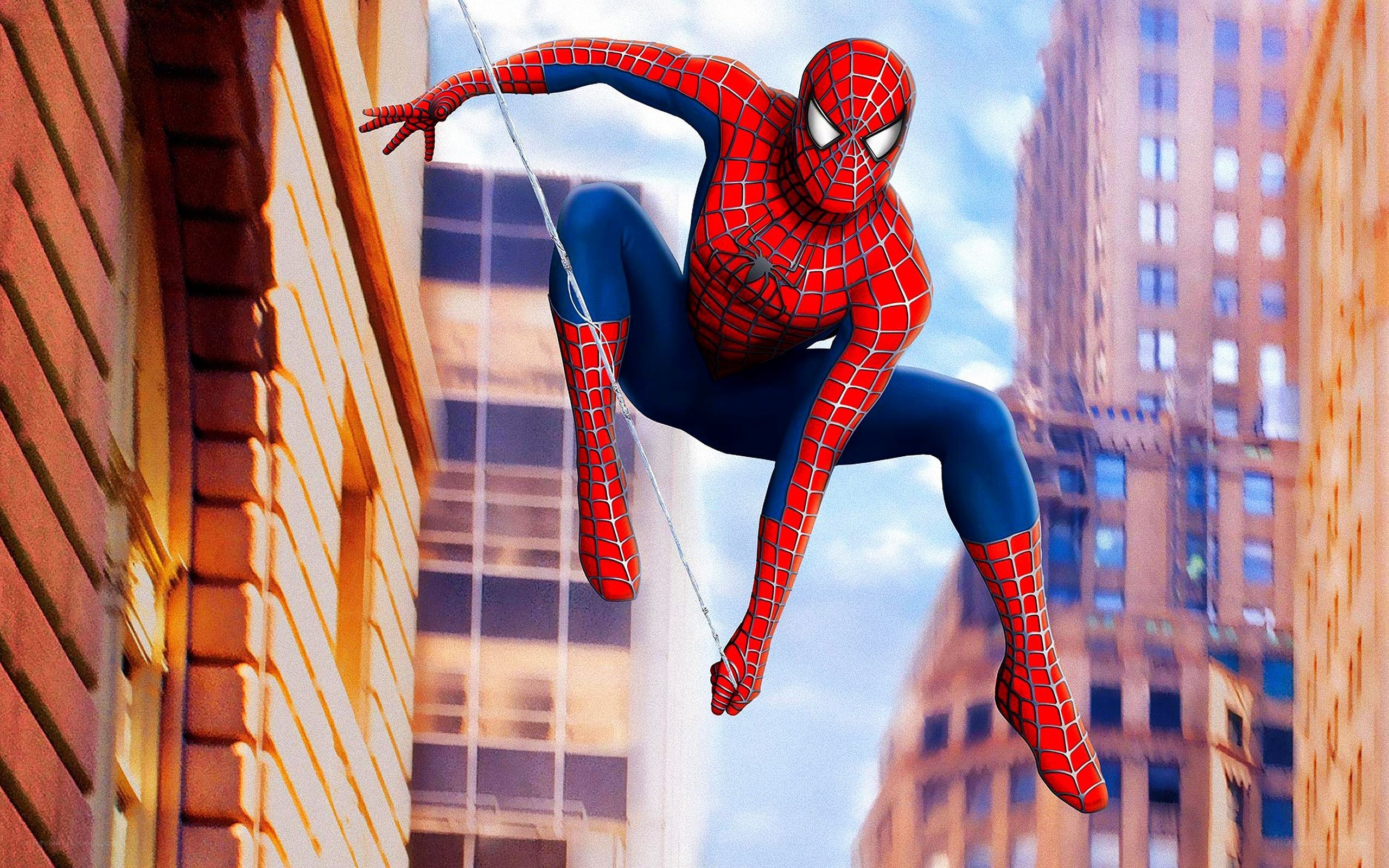 Spider-Man swinging through city