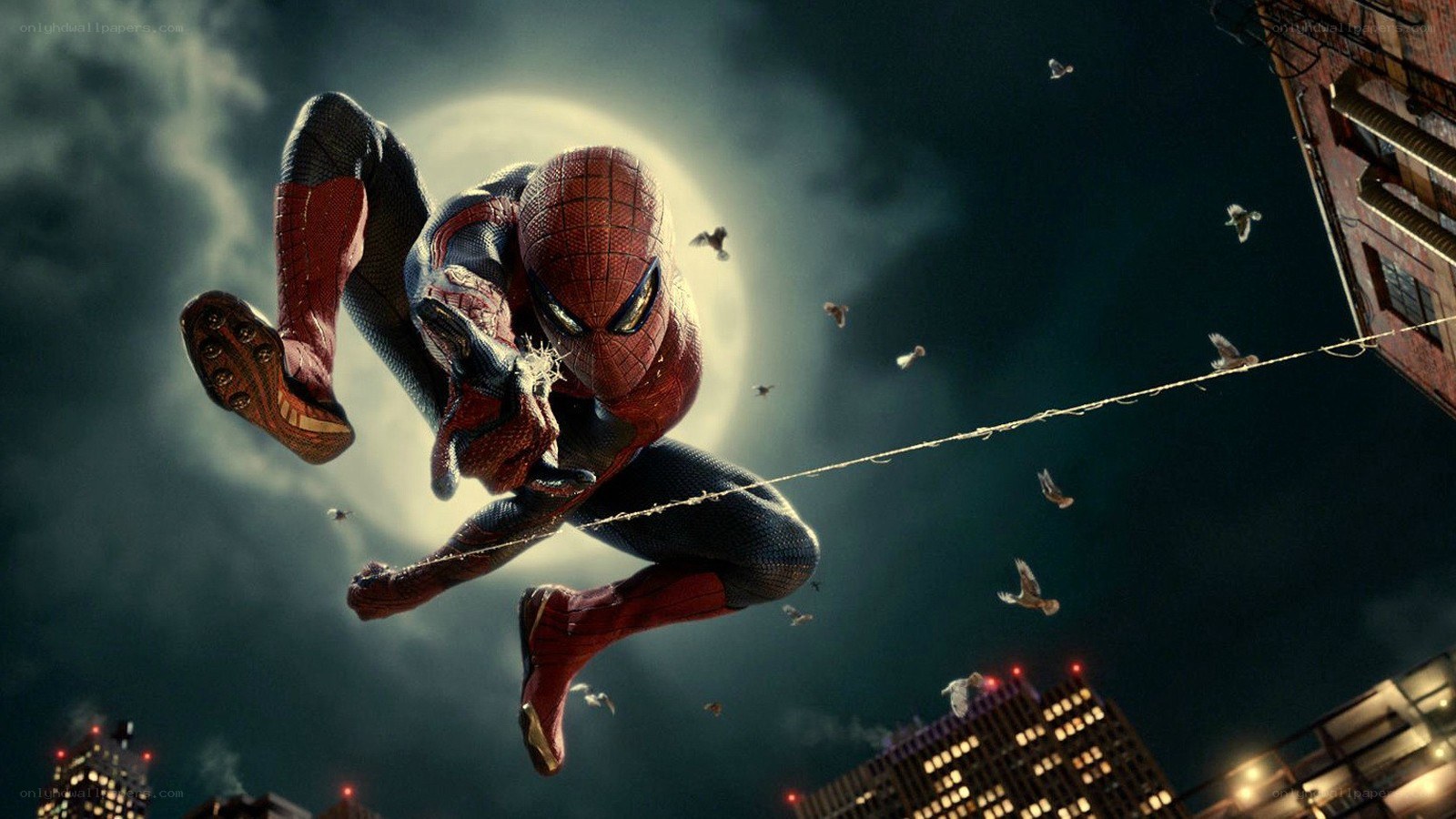 Spider-Man swinging through city