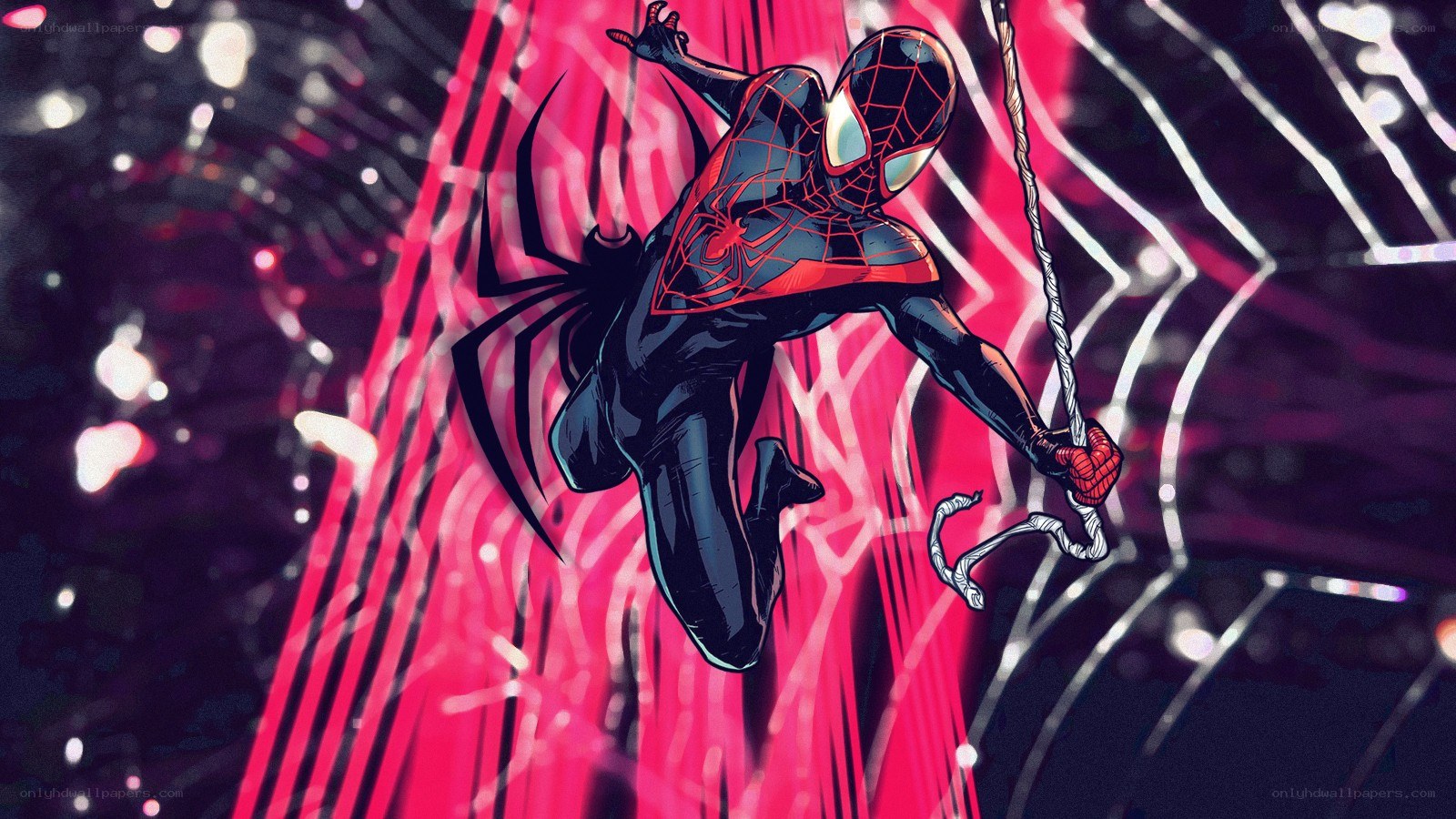 Spider-Man swinging through city