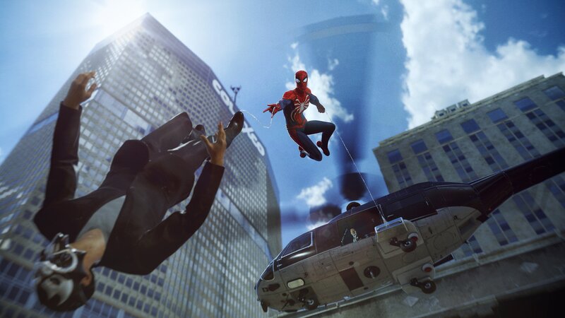 Spider-Man Swinging Through City — Blue