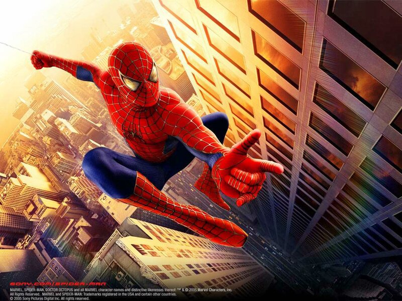 Spider-man Swinging Through City — Red, Dramatic