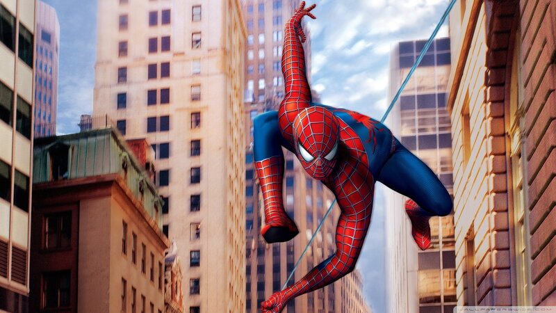 Spider-man Swinging Through City — Red, Dynamic, Afternoon
