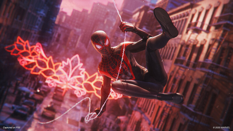 Spider-man Swinging Through City — Red, Dynamic, Night