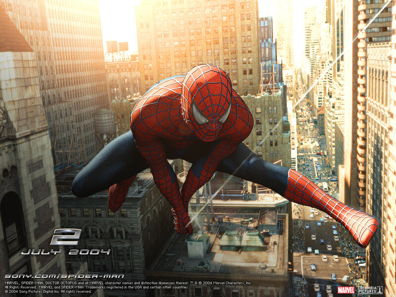 Spider-man Swinging Through City — Red