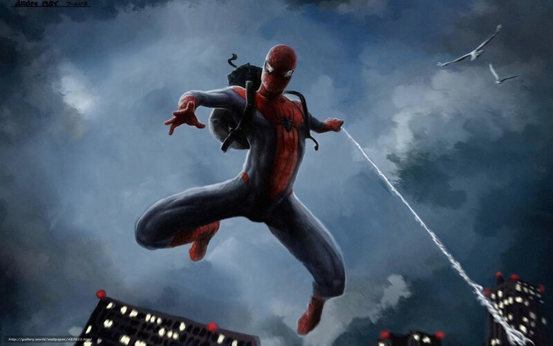 Spider-Man swinging through city