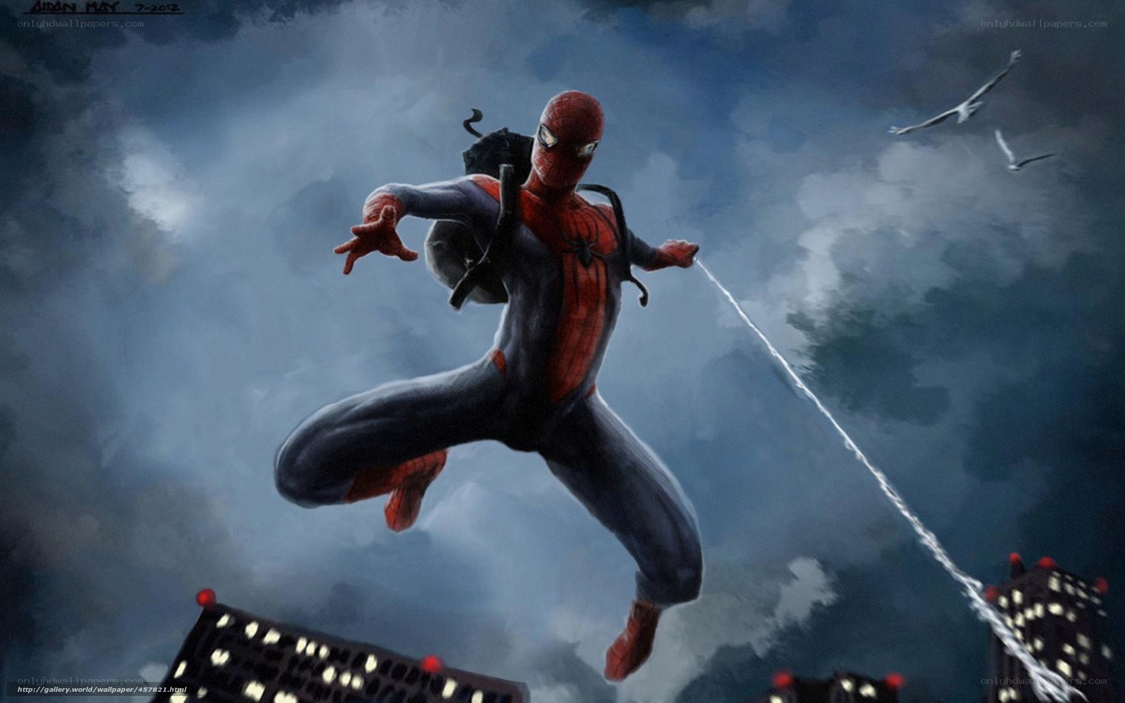 Spider-Man swinging through city