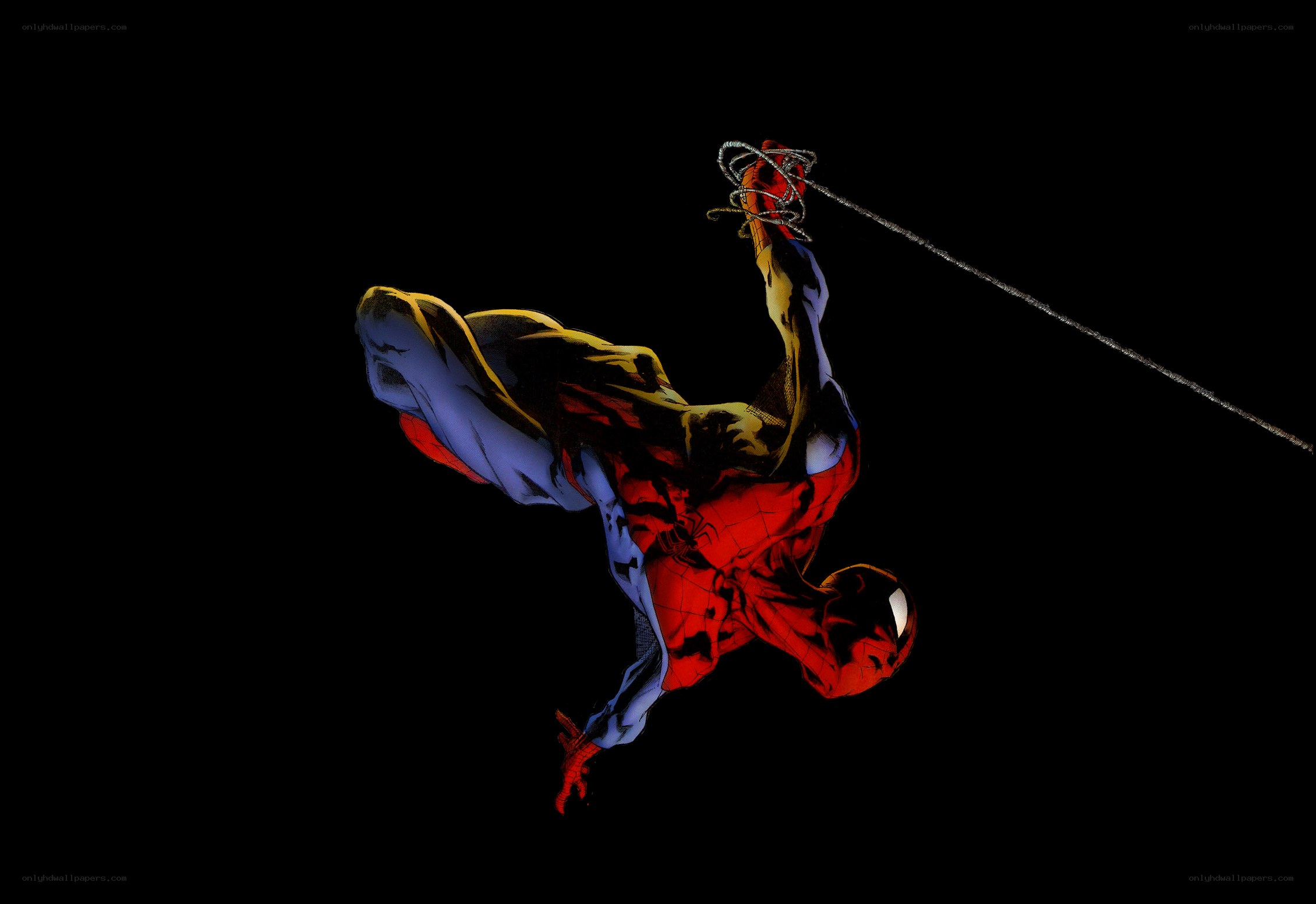 Spider-Man swinging through darkness