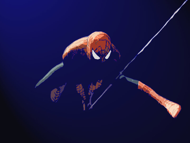 Spider-Man swinging through night
