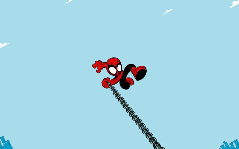 Spider-Man swinging through sky