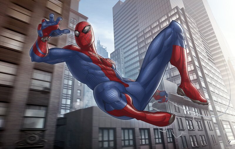 Spider-Man swinging through the city