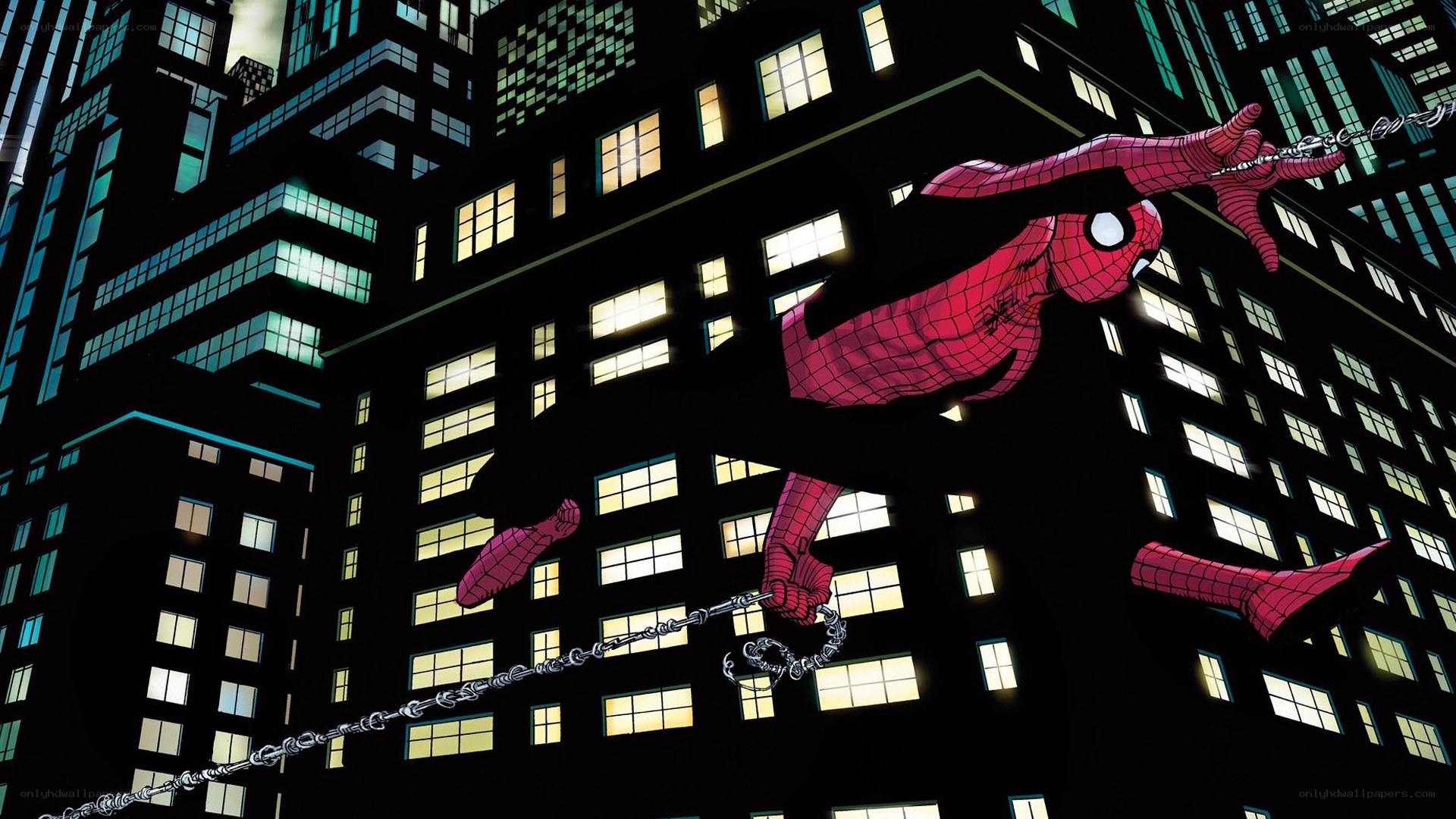 Spider-Man swinging through the city