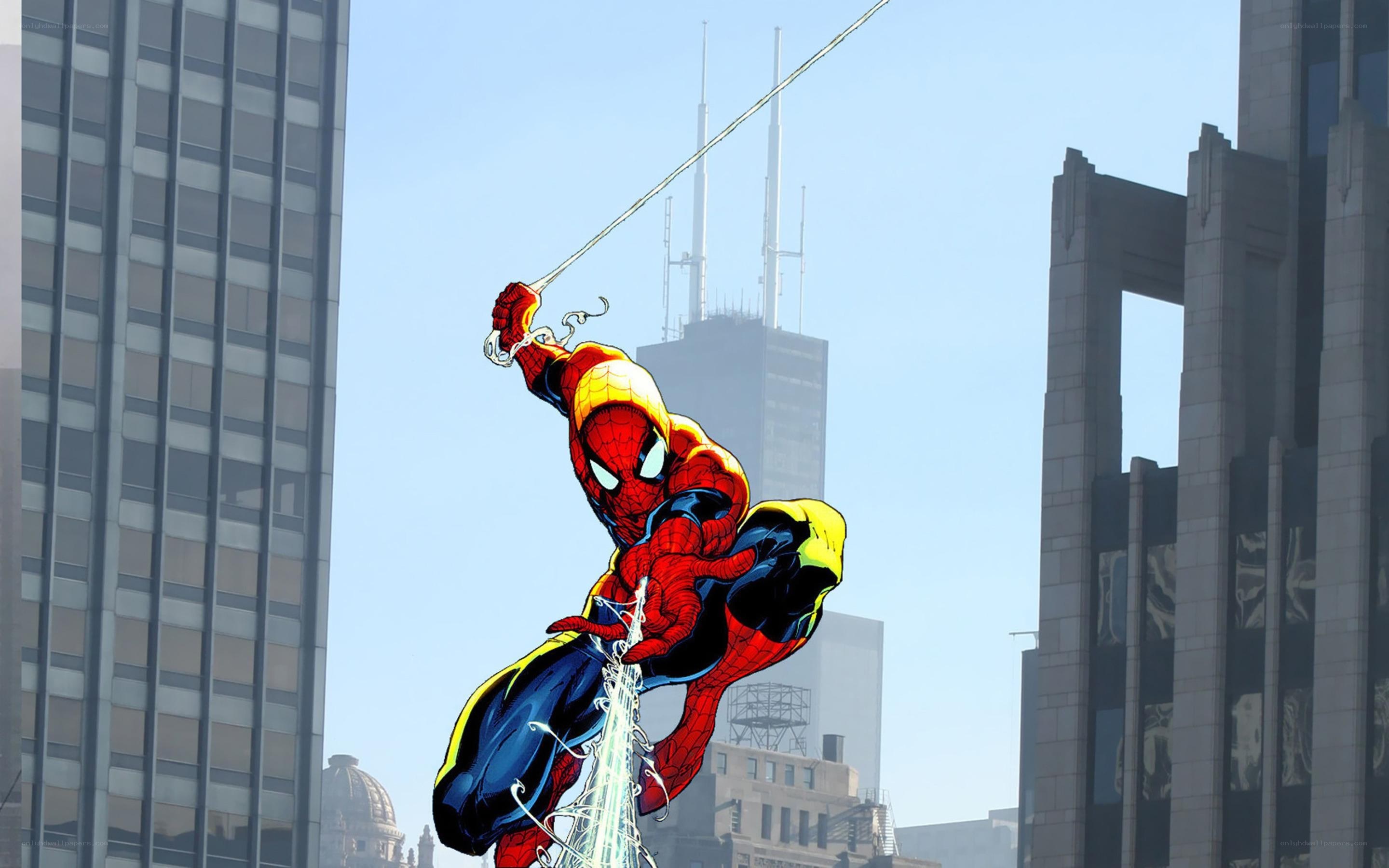 Spider-Man swinging through the city