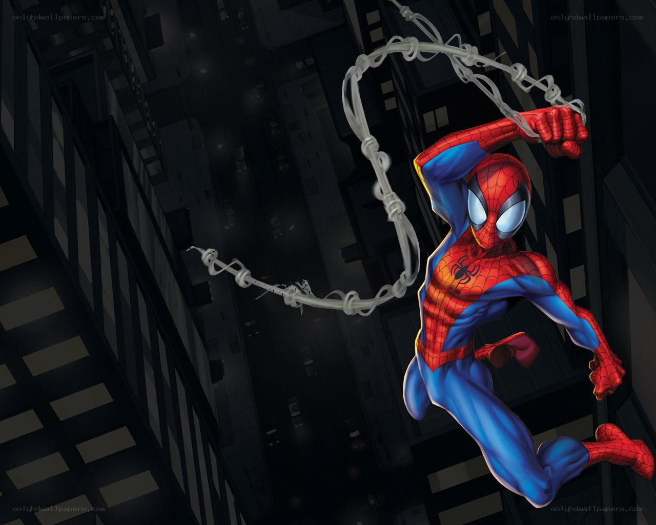 Spider-Man swinging through the city