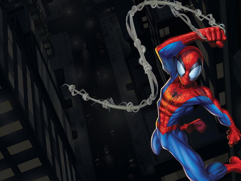 Spider-Man swinging through the city