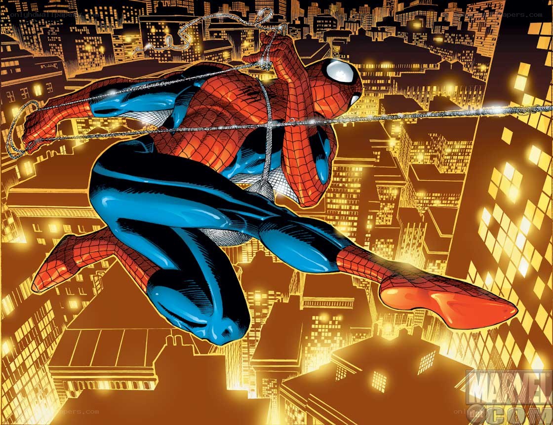 Spider-Man swinging through the city