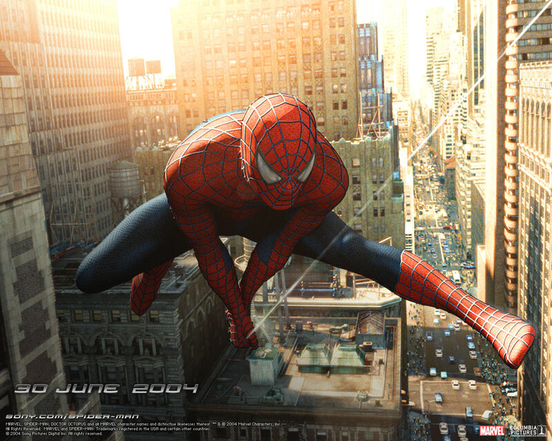 Spider-Man swinging through the city