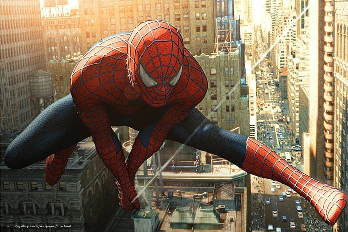 Spider-Man swinging through the city