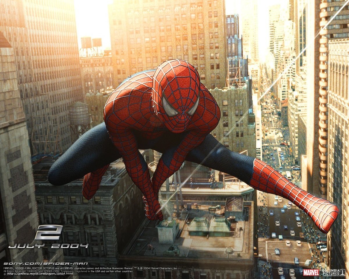 Spider-Man swings through the city