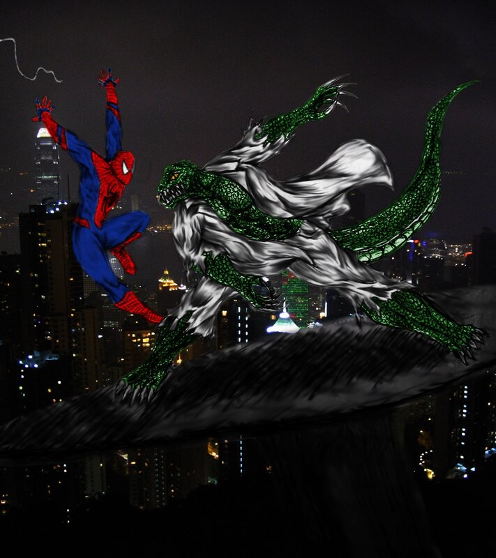 Spider-Man vs Lizard in city