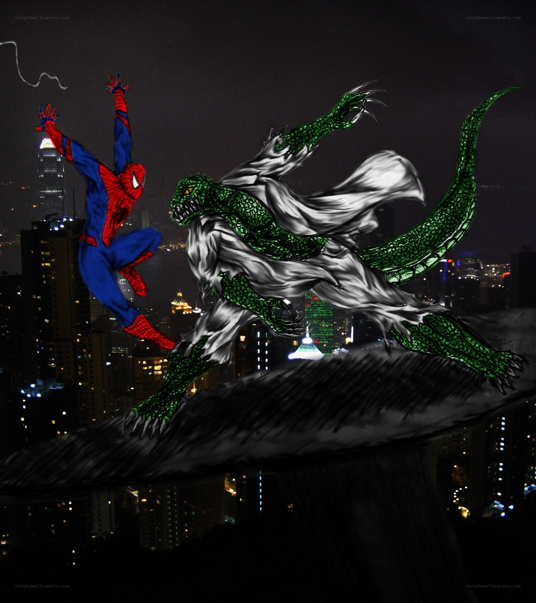Spider-Man vs Lizard in city