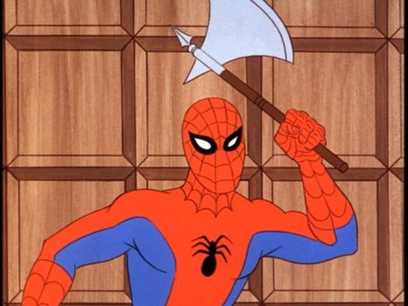 Spider-Man with an axe