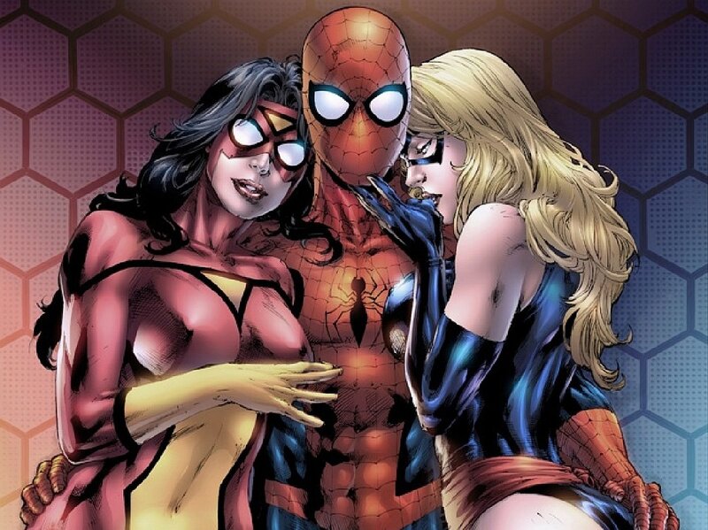 Spider-Man with two female heroes