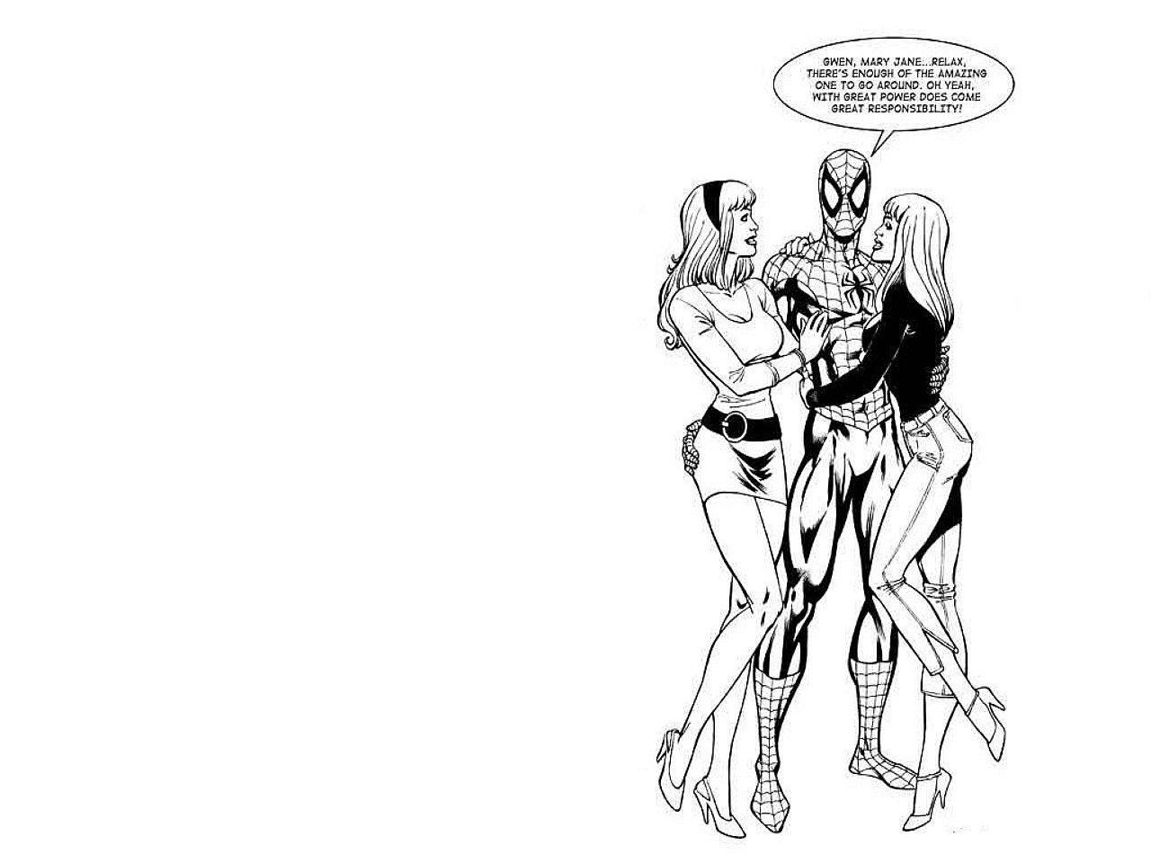 Spider-Man with two women