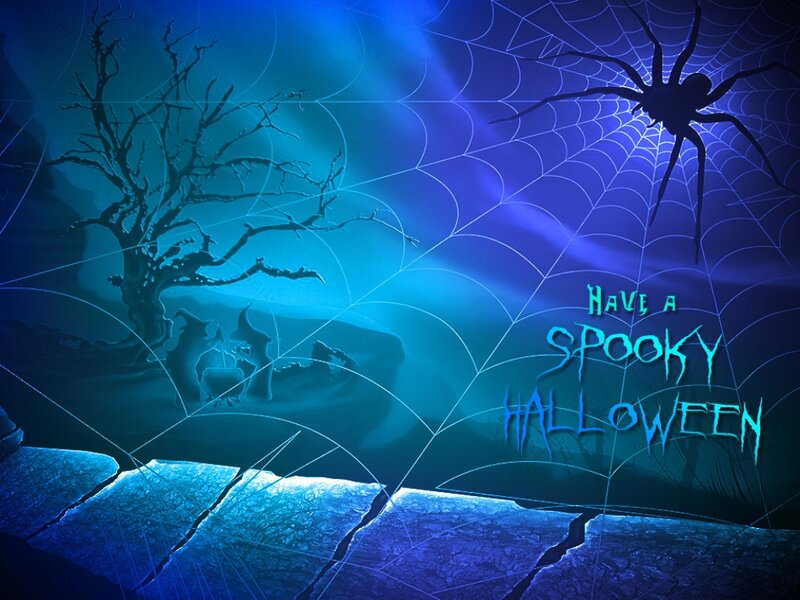 Spider on Web at Night — Blue, Spooky, Digital Art
