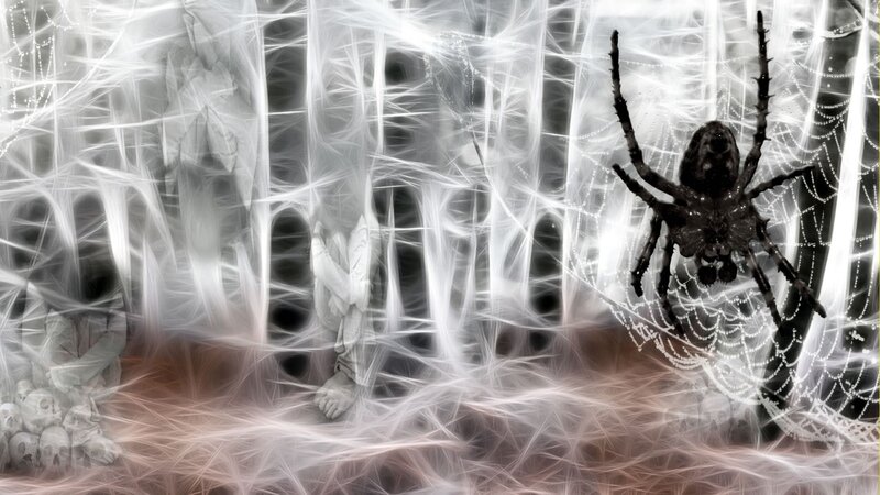 spider web with ghostly figures