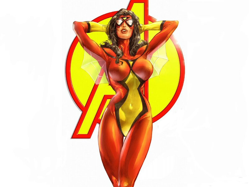 Spider-Woman in red and yellow suit