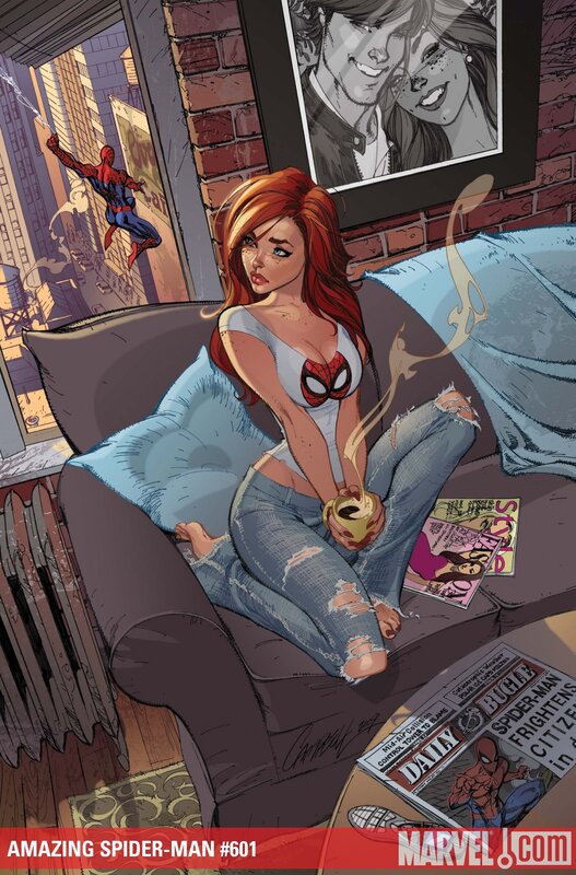 Spider-Woman on a couch