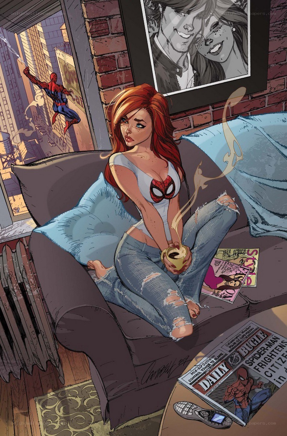 Spider-Woman on the couch