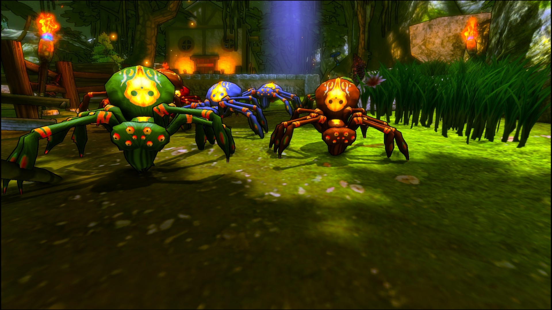 Spiders in a forest clearing
