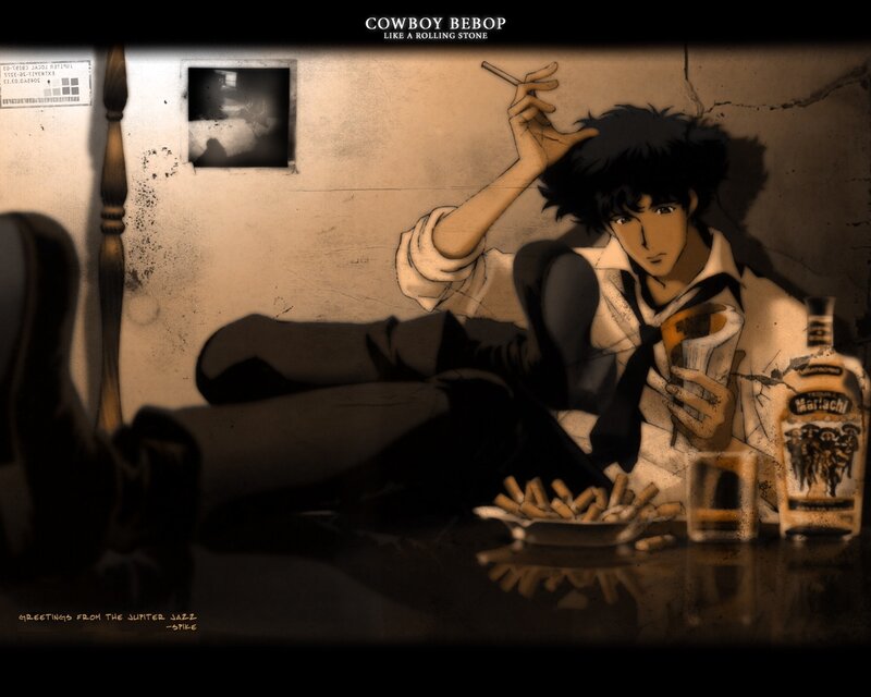 Spike Spiegel in a dimly lit room
