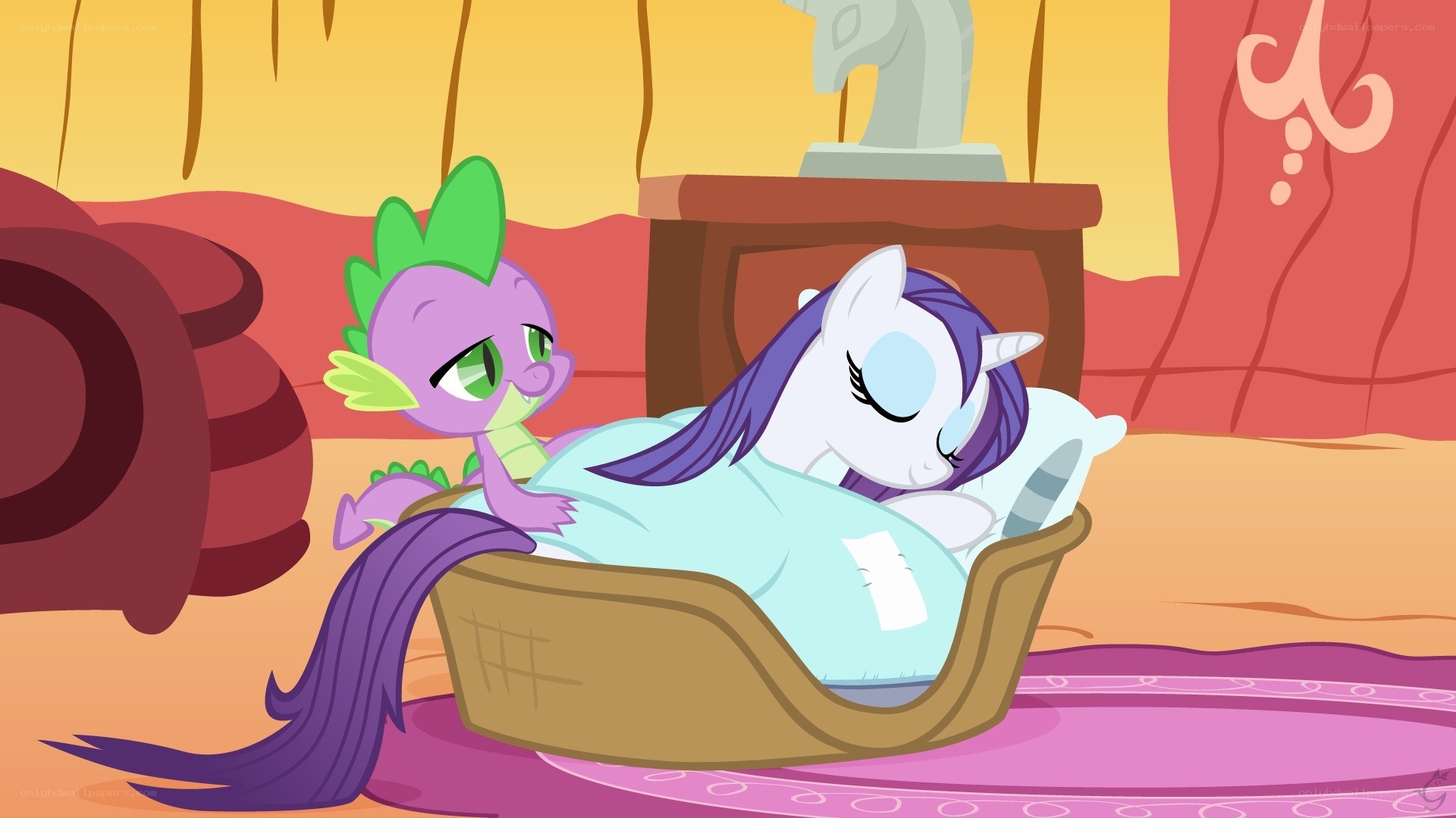 Spike watches Rarity sleep